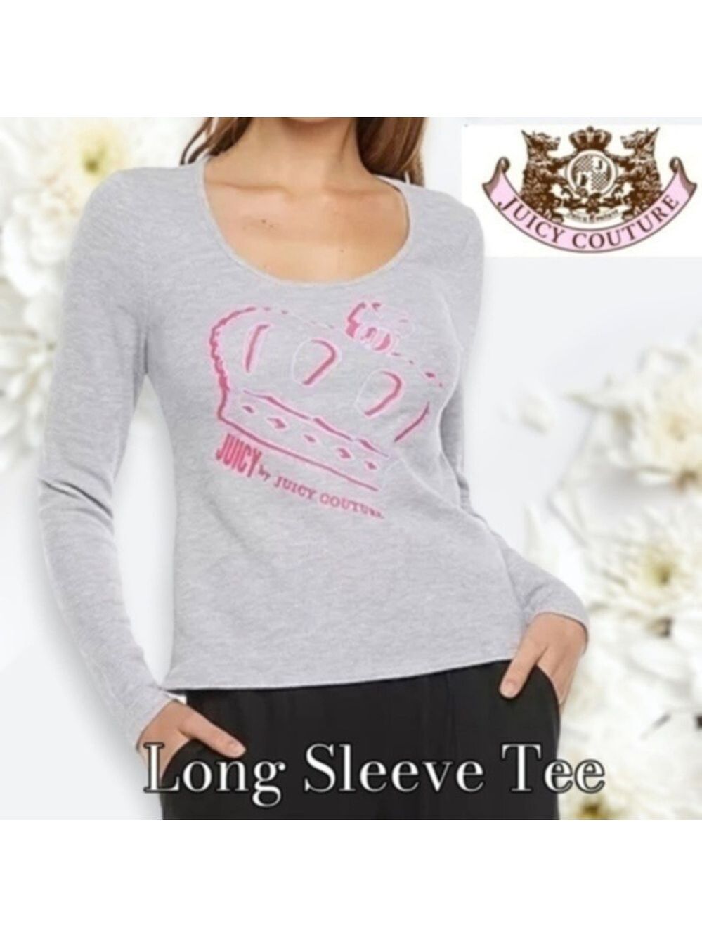 JUICY COUTURE Scoop Neck Long Sleeve Waffle Knit Logo T-Shirt/LG NWT